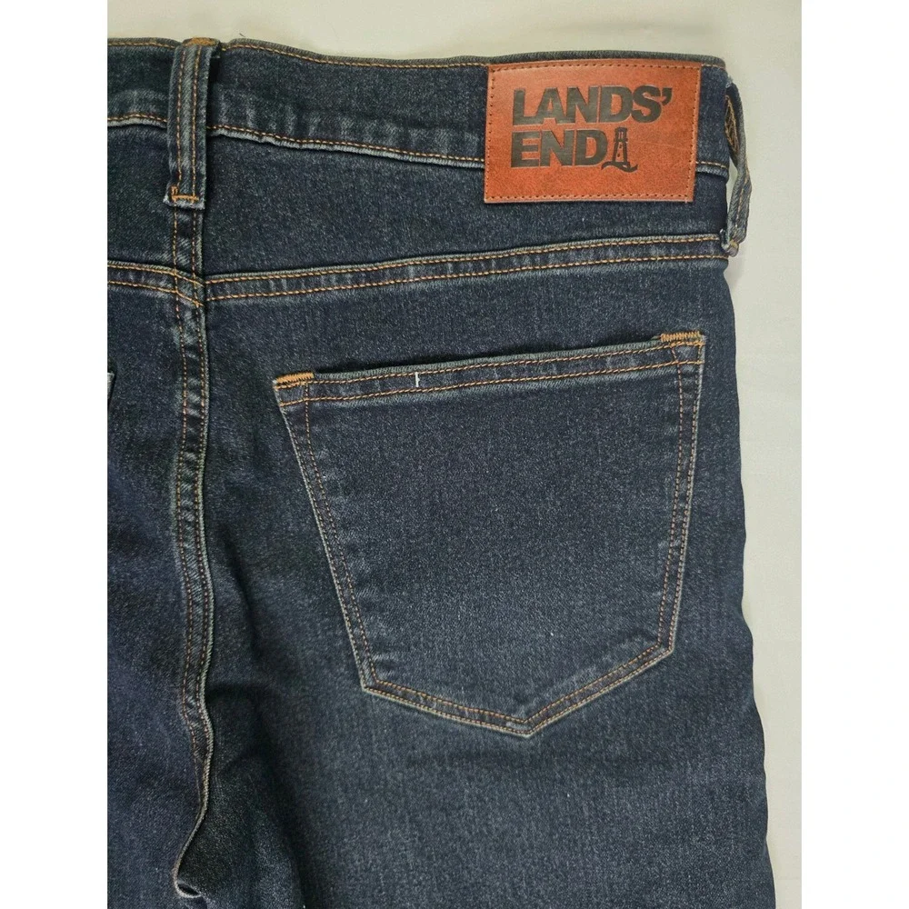 Lands End Mens Flannel Lined Straight Leg Jeans Dark Wash Indigo 30x30 1799238